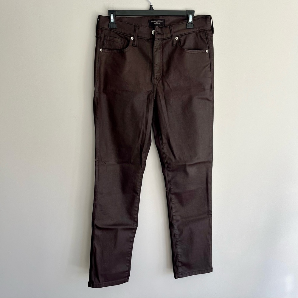 Banana Republic Dark Brown Coated High-Rise Slim Pants sz 29